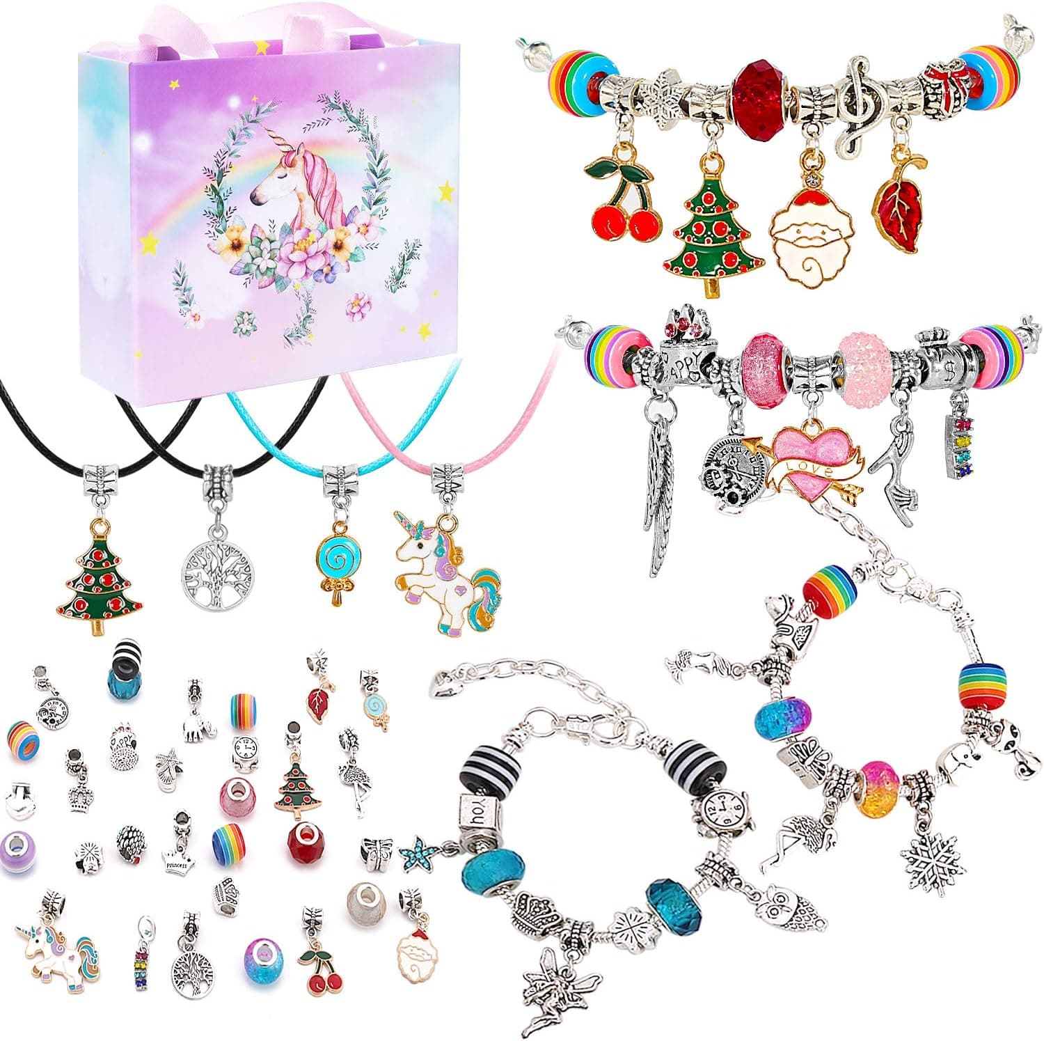 BESTISUR DIY Bracelet Making Kit Charm Bracelets for Girls Jewelry Making Kit for Girls and Teens - 4 Bracelets and 4 Necklaces