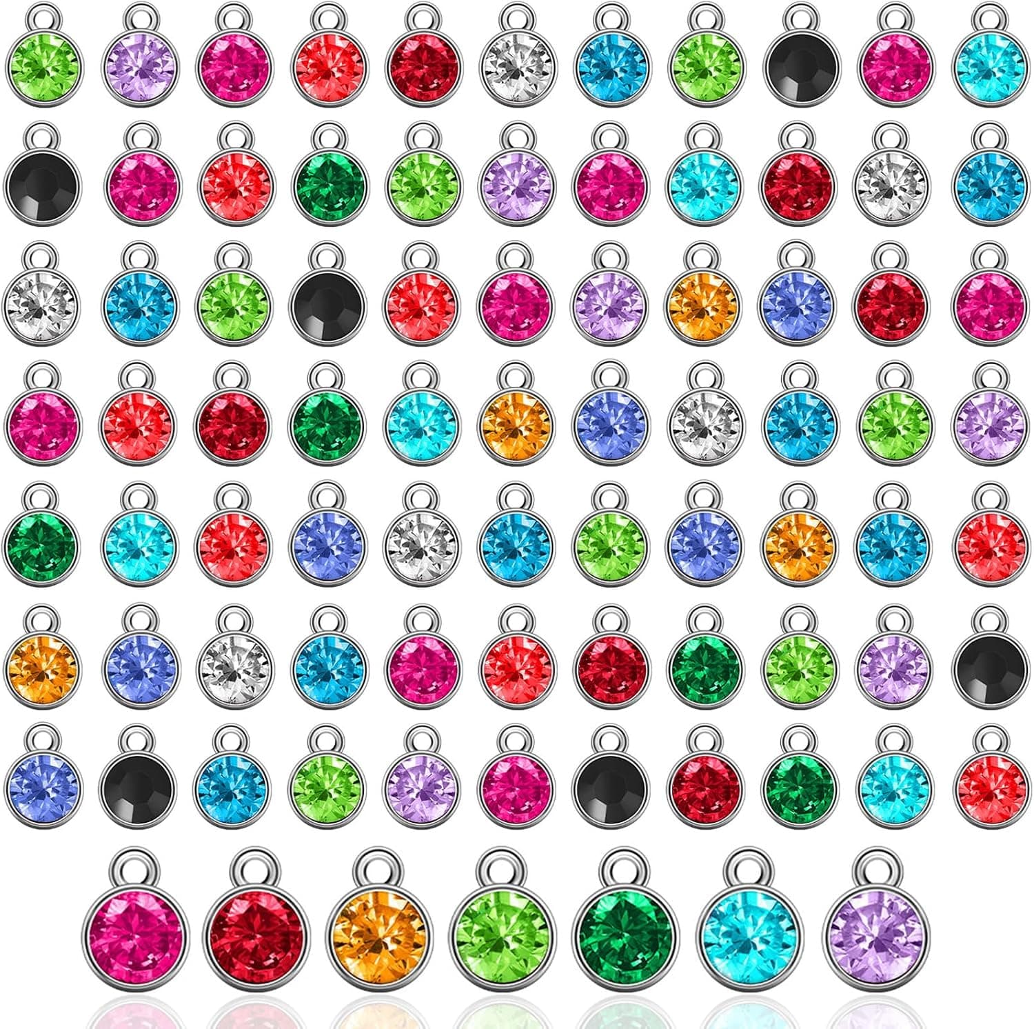 Hicarer 108 Pieces Crystal Birthstone Charms DIY Jewelry Necklace Bracelet Beads Pendant with Rings, 7 mm, 12 Colors (Dark)