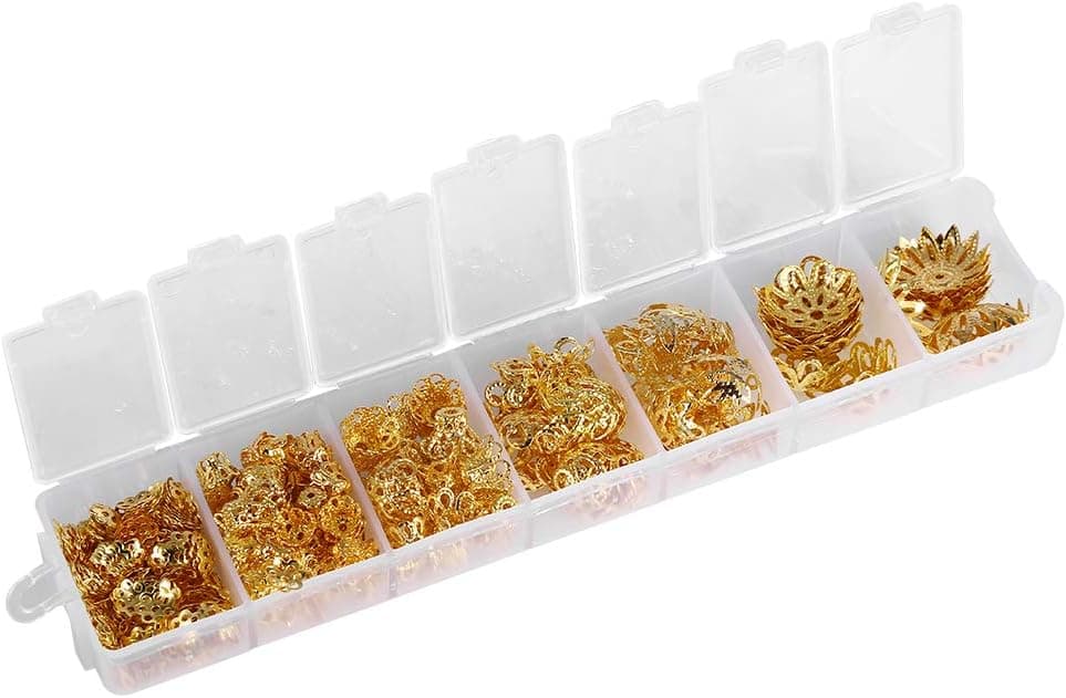 Gold 300PCS Flower Shape Spacer Beads for Jewelry Making Assorted 7 Sizes 2 Colors Metal Accessories