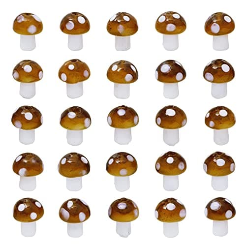 COIRIS 40 Pcs Mushroom Lampwork Beads Mixed Color Handmade Glass Craft Beads 13x10.5mm for Jewelry Necklace Bracelet Earrings Making(GB-MG-1002-Brown)