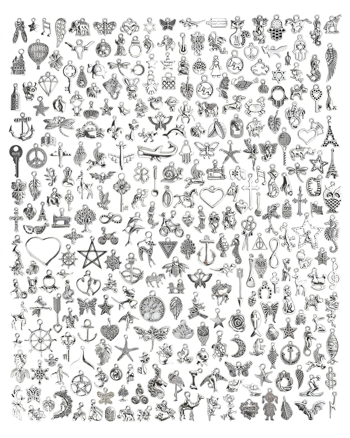 JIALEEY 300 PCS Wholesale Bulk Lots Jewelry Making Charms Mixed Smooth Tibetan Silver Alloy Charms Pendants