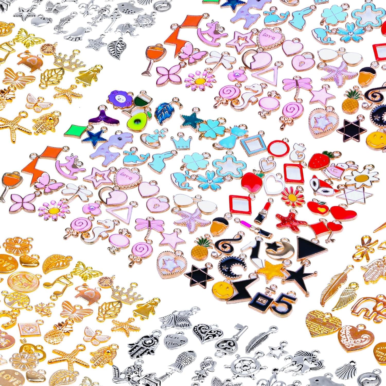 Mckanti 150PCS Bracelet Charms, Silver Bracelet Gold Plated Enamel Charms Pendants for Necklace Bracelet Jewelry Making