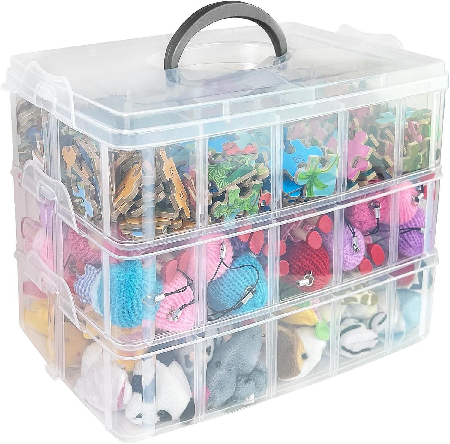 Guyuyii 3-Tier Stackable Bead Organizer with Adjustable Dividers and Handle, Portable Storage Case
