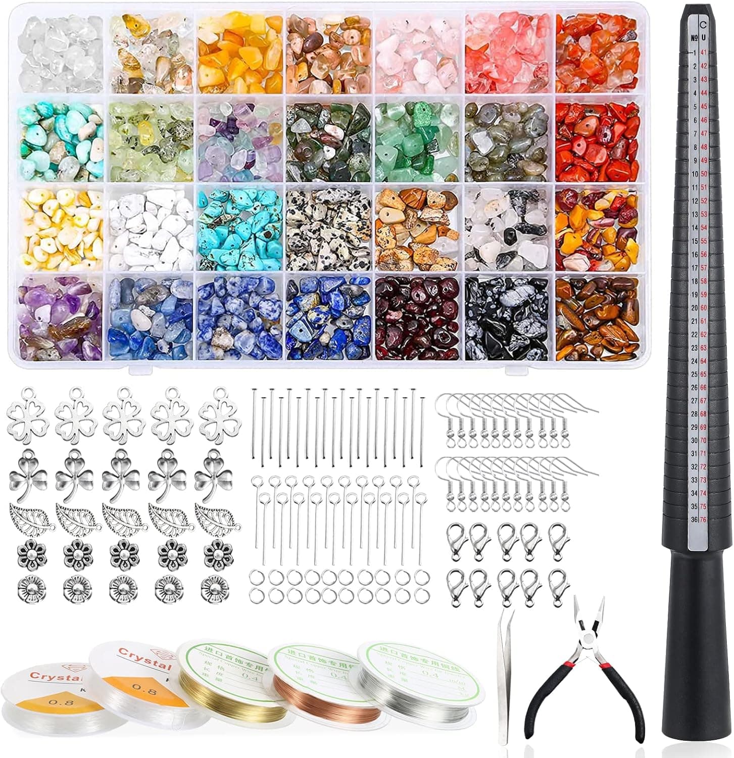 Mayitr Ring Making Kit with Crystal Beads, 28 Colors Crystal Jewelry Making Kit with Crystals 1660pcs, Jewelry Wire, Pliers