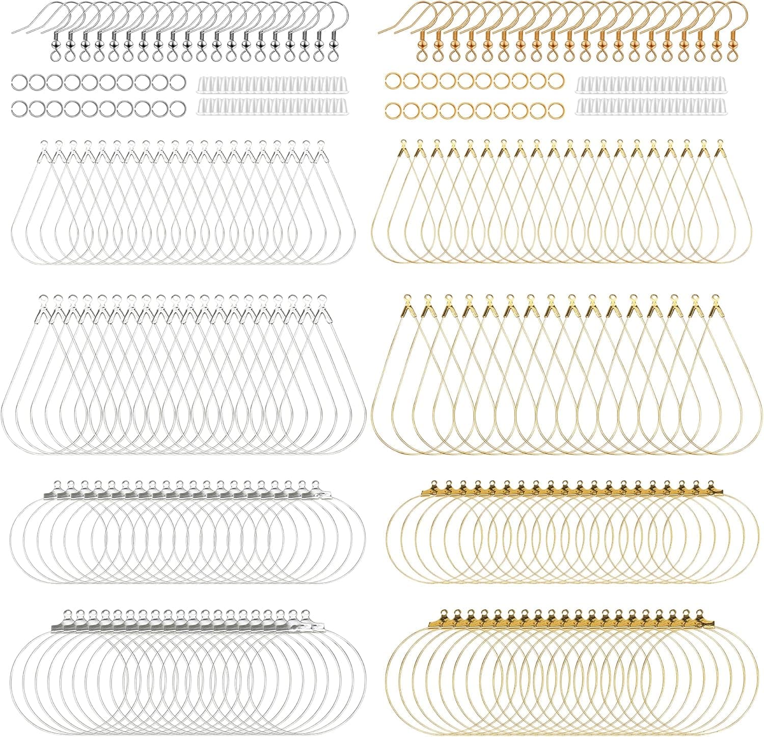 400PCS Beading Hoop Earring Making Finding Component Accessories Kit, Hooks, Jump Rings Loop and Backs, Teardrop and Round