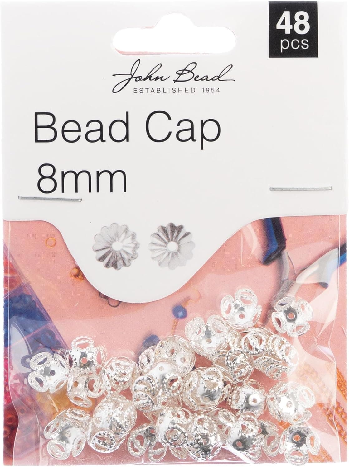 48pcs John Bead Must Have Findings 8mm Silver Metal Bead Cap for Jewelry Making Crafts DIY