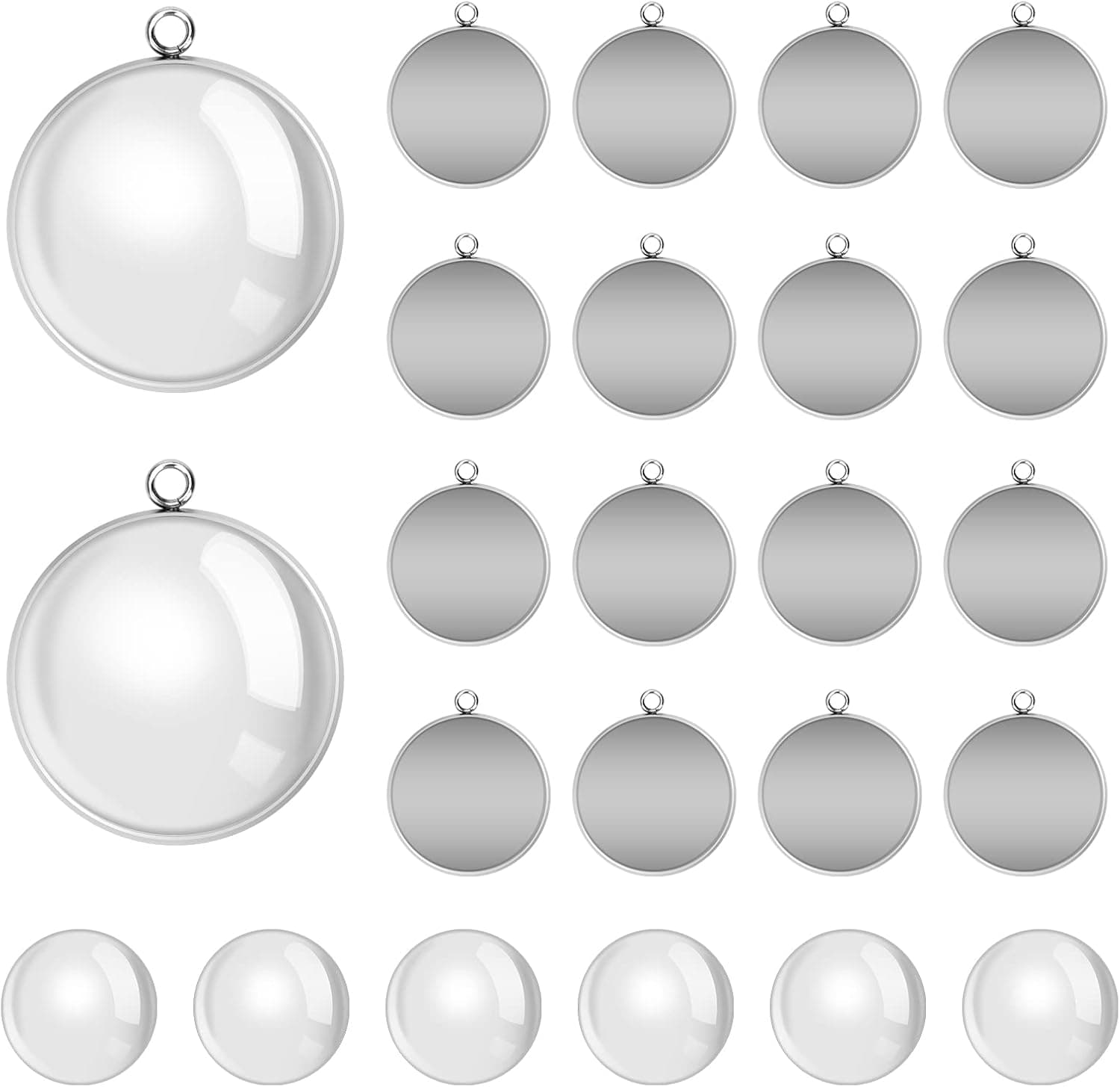 Winspeed 80Pcs Bezel Pendant Trays Blanks 25mm, 40Pcs Silver Stainless Steel Bezel Trays and 40Pcs Clear Glass Cabochon Pendants