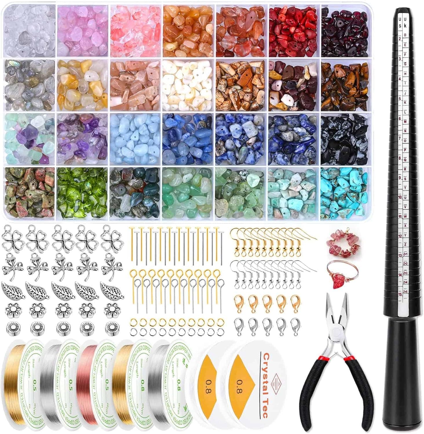 selizo Ring Making Kit with Crystal Beads, 28 Colors Crystal Jewelry Making Kit with Crystals, Jewelry Wire, Pliers and Earring Making Supplies