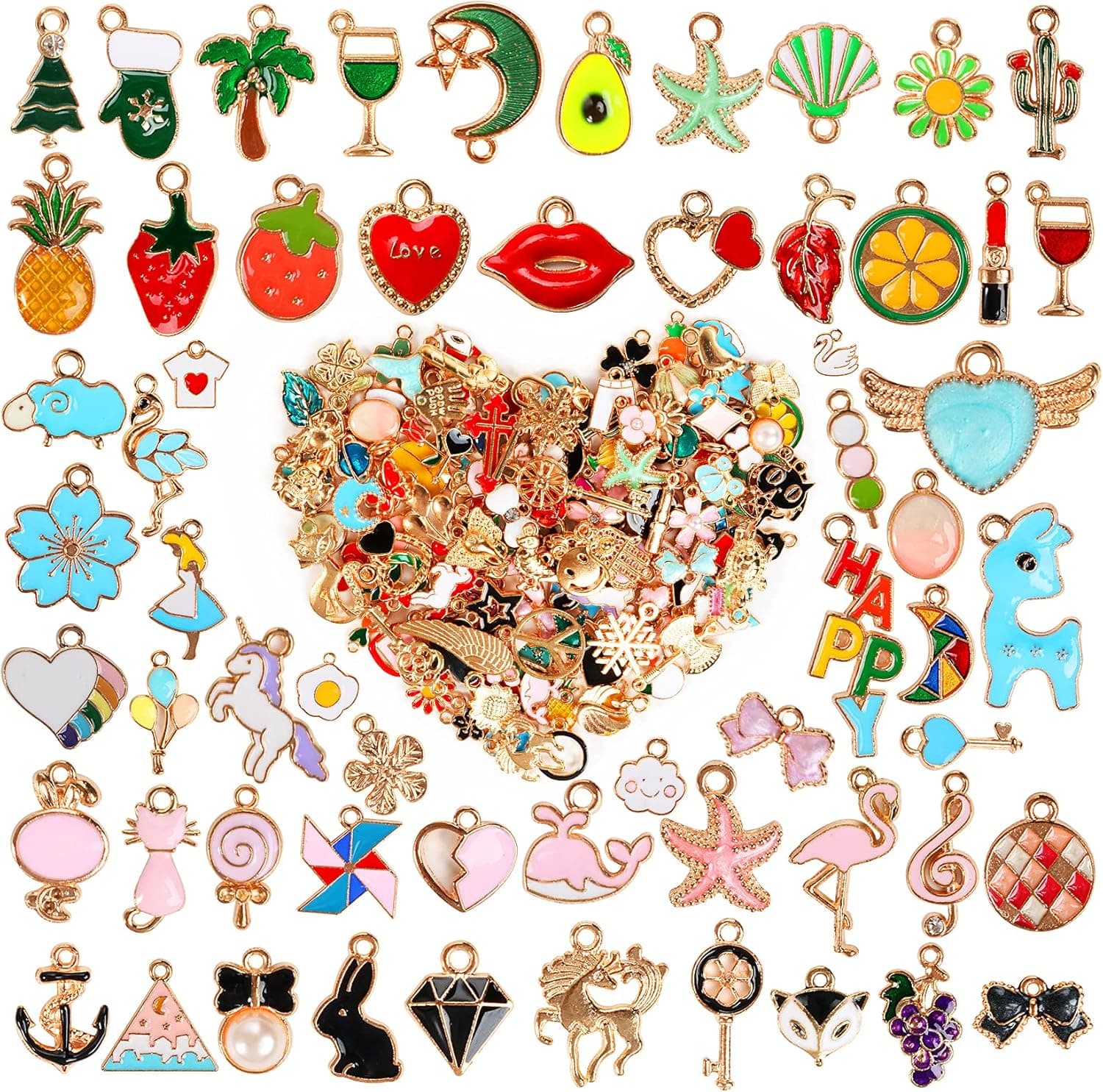 Crweety 460Pcs Charms for Jewelry Making, Assorted Wholesale Mixed Color Plated Bracelet Charms, Pendants Earring Charms
