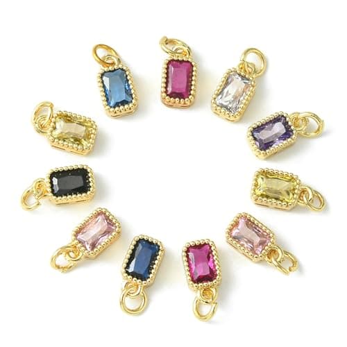 KitBeads 20pcs Micro Pave Retangle Charms 18K Real Gold Plated Crystal Cubic Zirconia Charms for Jewelry Making Bracelets