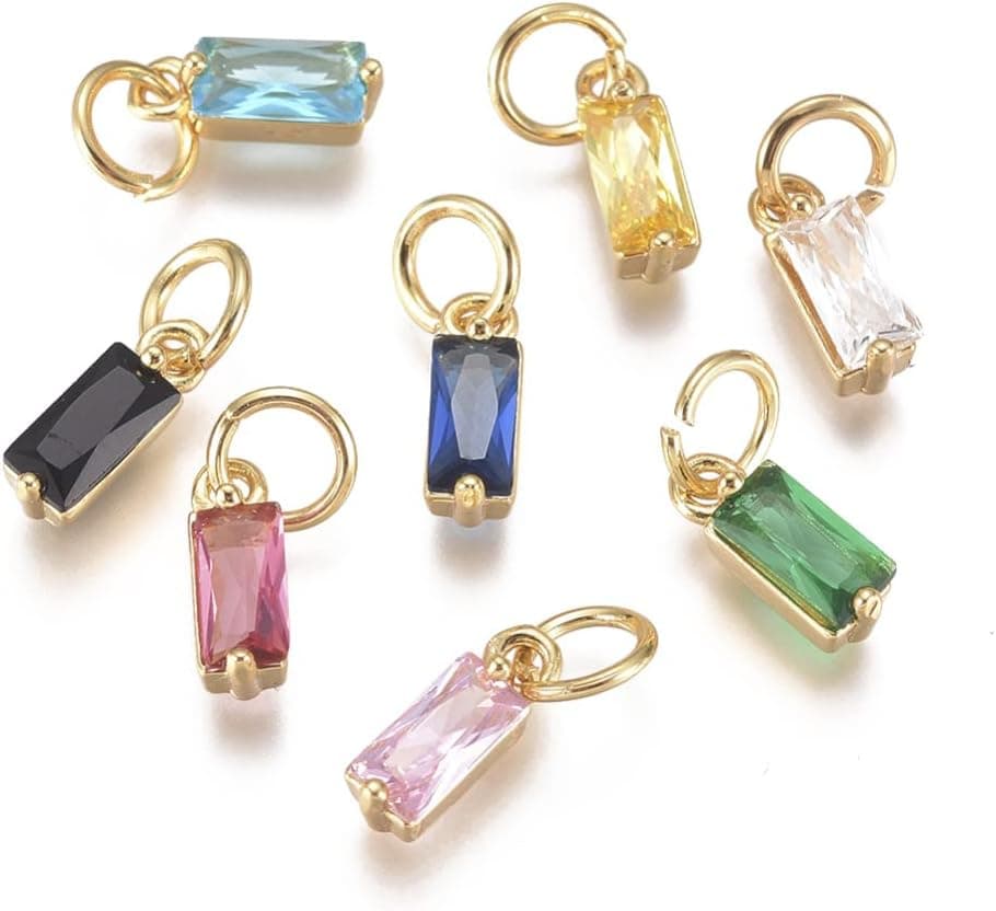 KitBeads 20pcs Micro Pave Rhinestone Charms Rectangle Real Gold Plated Cubic Zirconia Birthstone Charm for Jewelry Making
