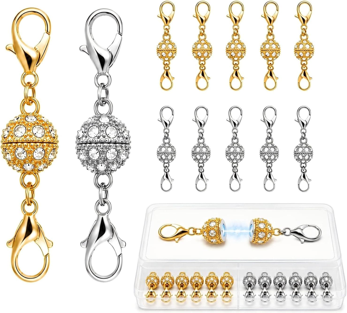 Magnetic Necklace Clasps and Closures, 12PCS Gold & Silver Magnetic Lobster Clasp Extenders for Necklaces & Bracelets