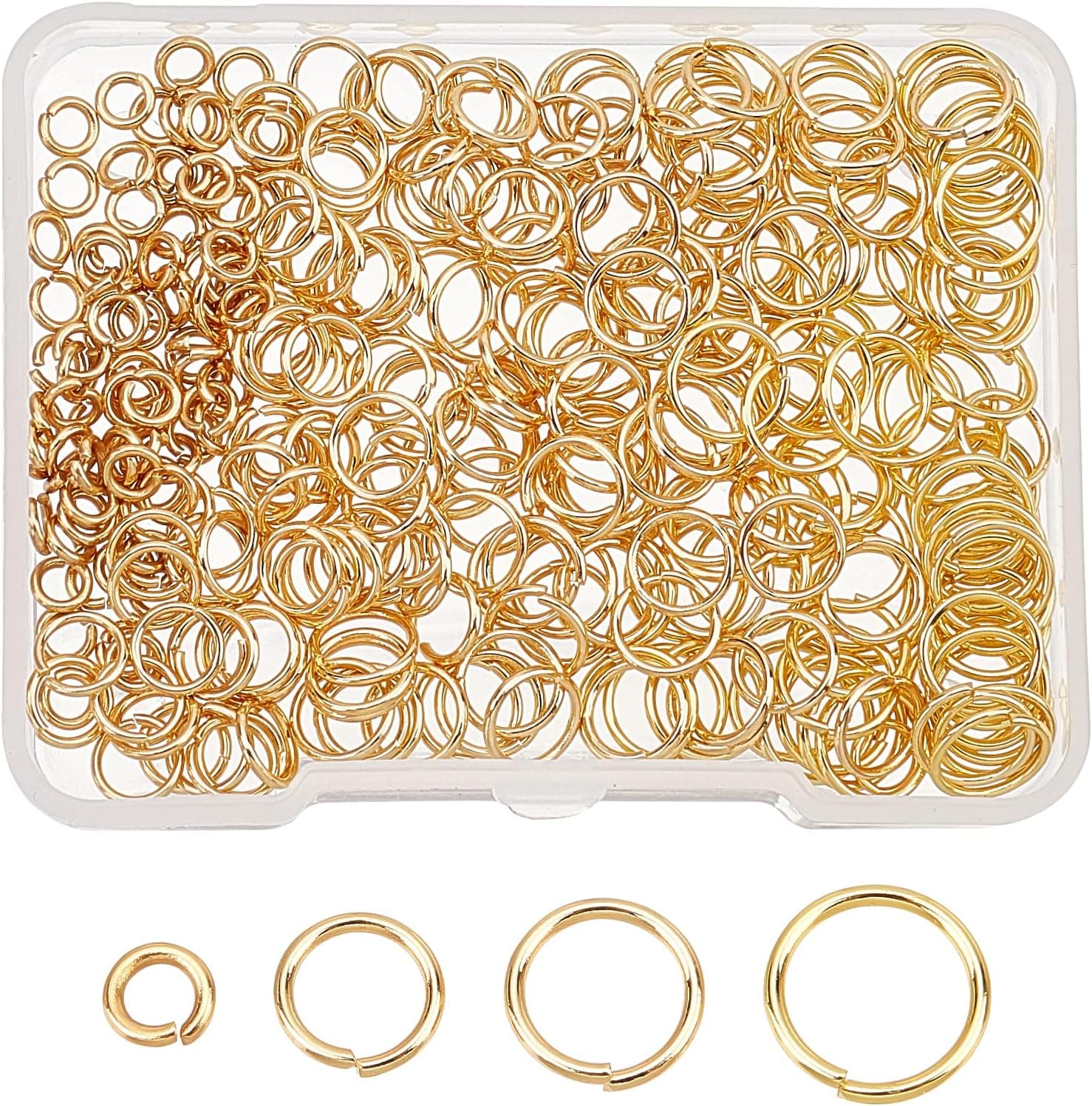 AHANDMAKER 320 Pcs Open Jump Rings, 4 Sizes Real 24K Gold Plated Stainless Steel Jump Rings Bulk, 2.4-6.5mm