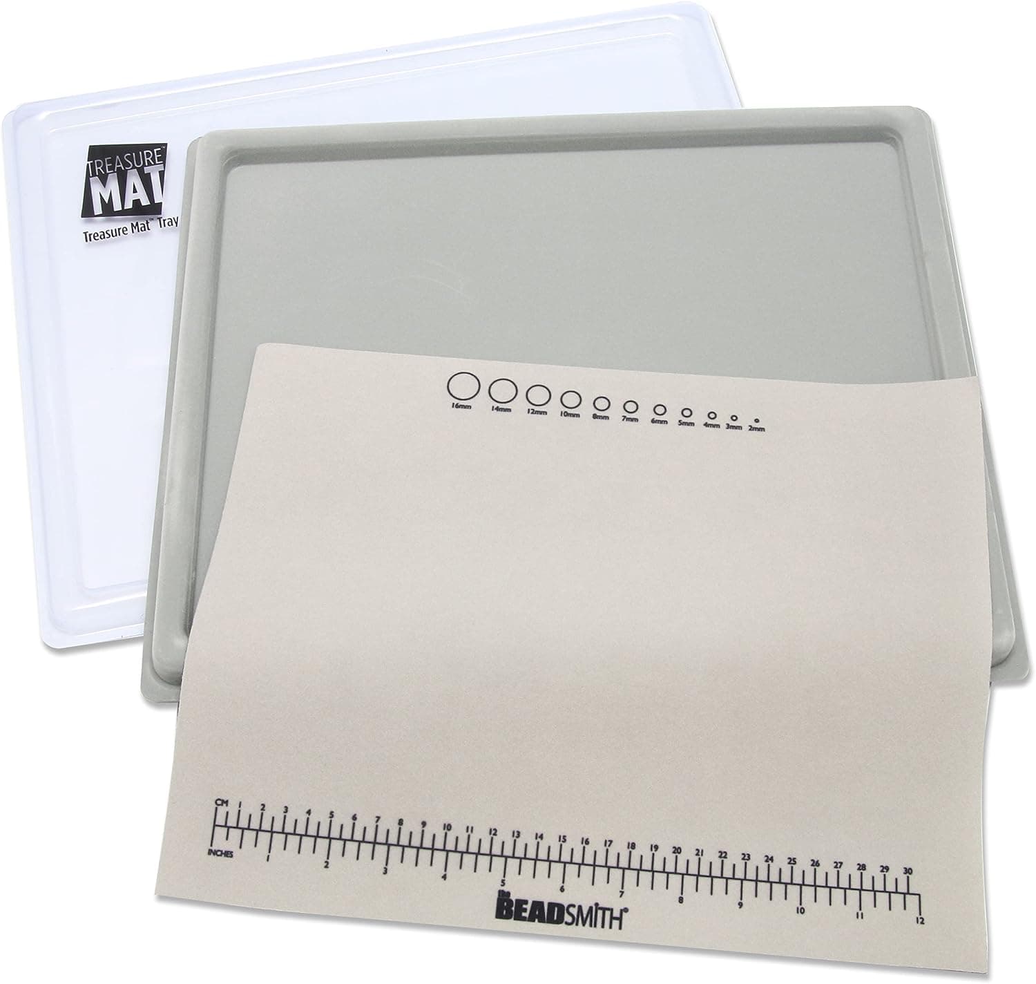 The Beadsmith Treasure Mat Tray and Mat, 11 x 14 Inches, Grey Flocked Tray with Cover, Non-Slip Rubber Base