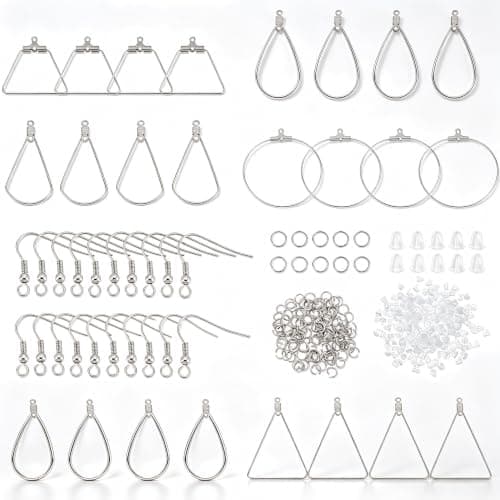 UNICRAFTALE 48Pcs Earring Making Kit Beading Hoop Earring Finding Component Stainless Steel Wire Wrap Drop Earing Making Kit with Earring Hooks Open Jump Rings Ear Nuts for DIY Jewelry Making ﻿