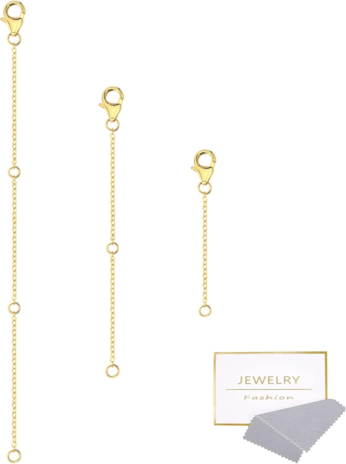Gold Necklace Extenders, 14K Gold Chain Extenders with Lobster Clasp, Durable Plated Solid Brass Extension Chains (2 4 6 Inches, 3PCS)