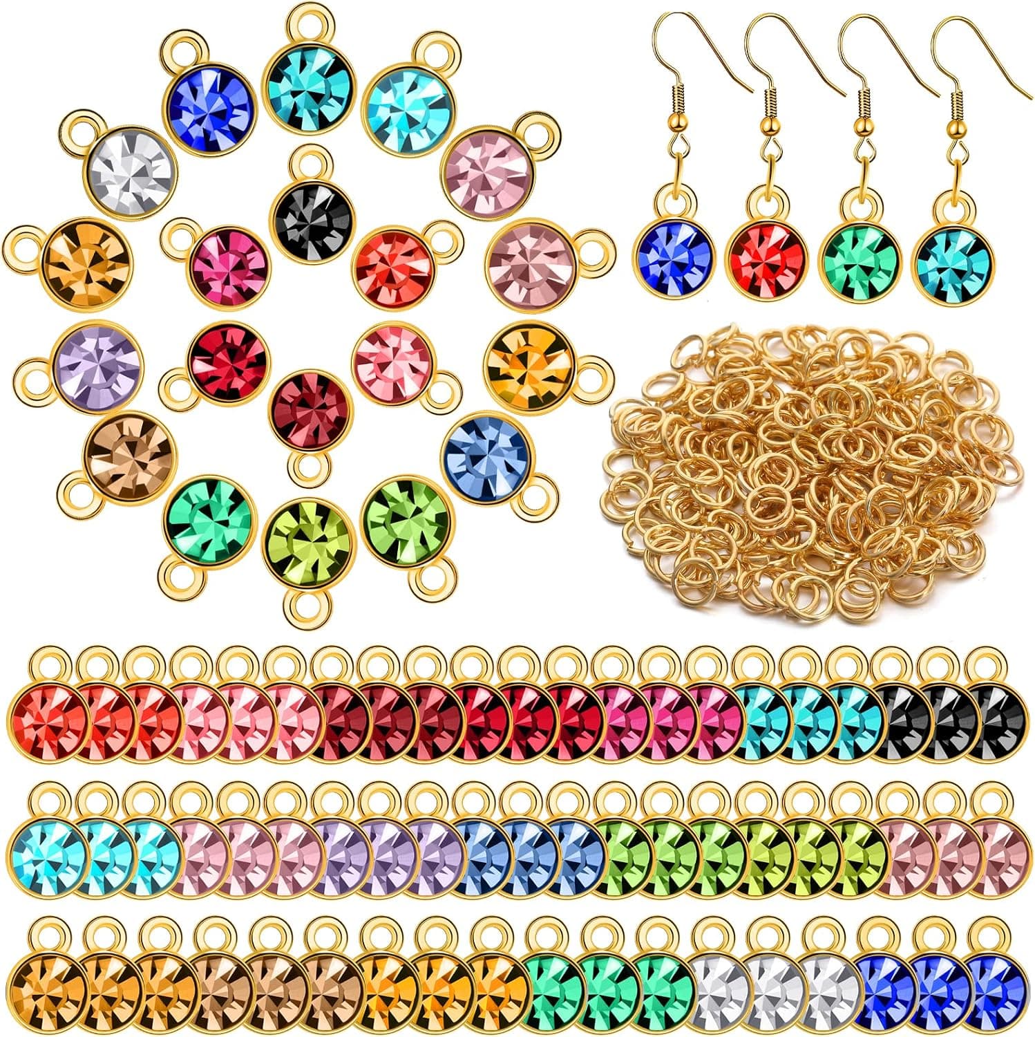 80 Pieces Crystal Birthstone Charms with 200 Jump Ring Handmade DIY Beads Pendant Mixed Color Birthstones for Jewelry Making