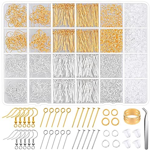 Hypoallergenic Earring Making Kit, modacraft 2000Pcs Earring Making Supplies Kit with Hypoallergenic Hooks, Earring Findings, Backs, Pins Jump Rings for Jewelry Making Supplies