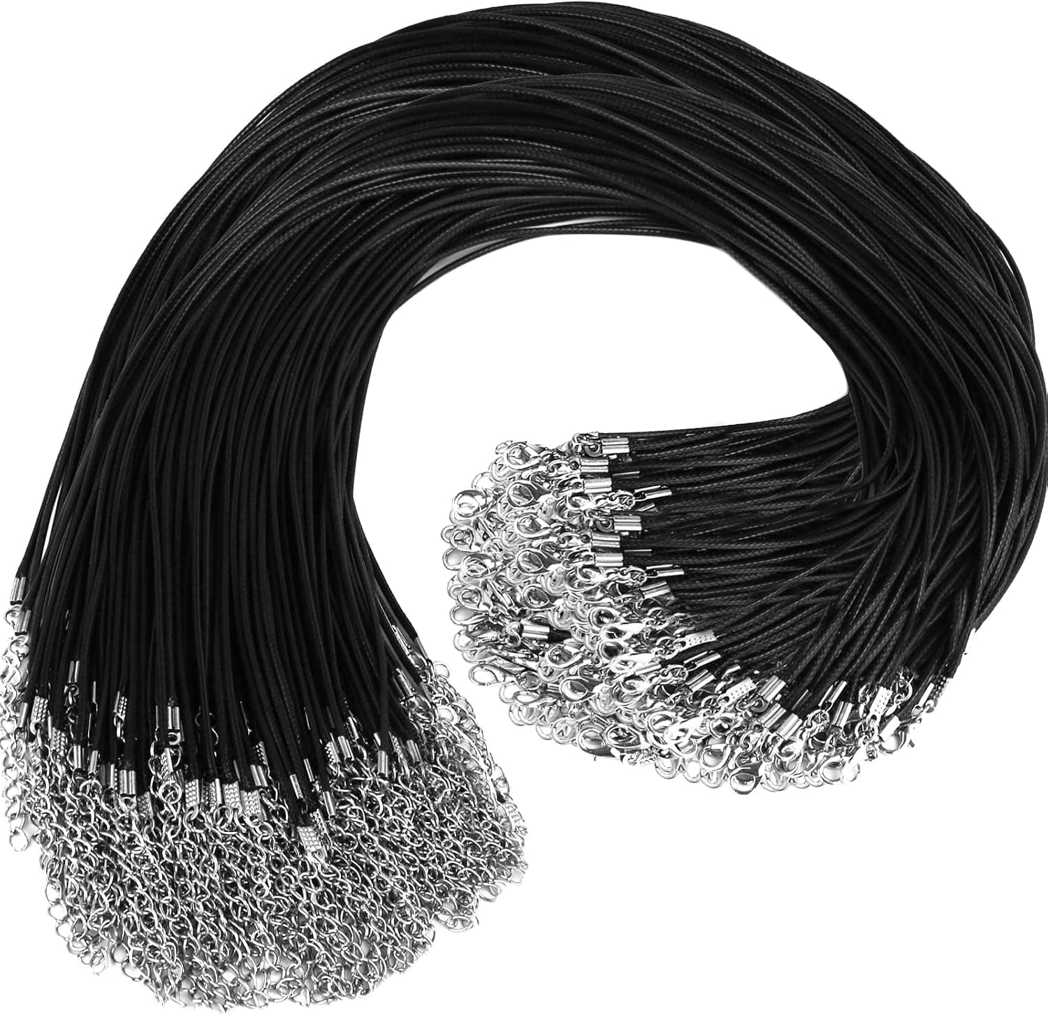 DHOOZ 100Pcs Premium Leather Necklace Chains Bracelet Cord with Clasps for Pendants Bulk Waxed Rope Necklace String Black 18in 1.5mm