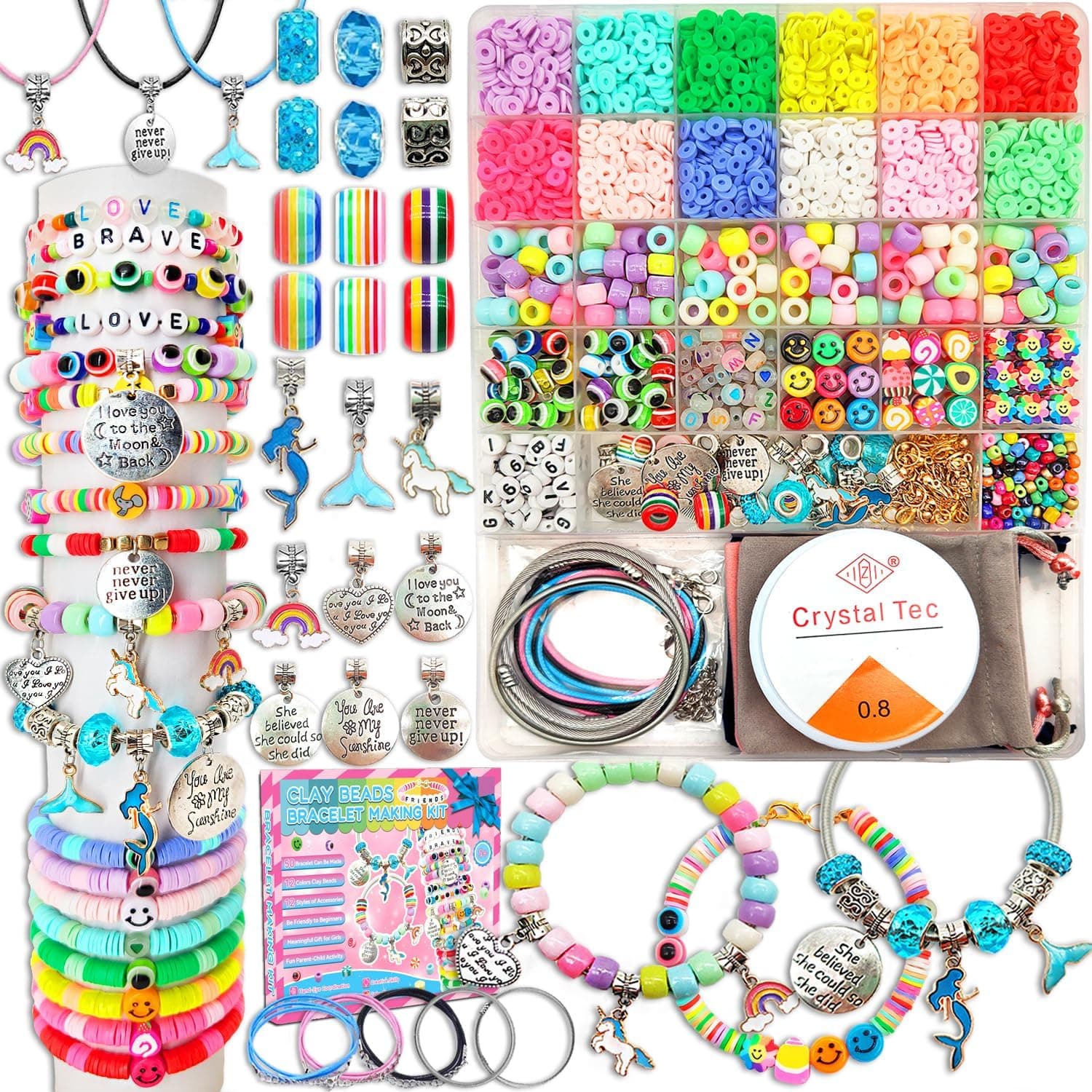 leitait Girls Toys Bracelet Making Kit - 3400pcs Charm Jewelry Making Kit Supplies, Unicorn/Mermaid Crafts