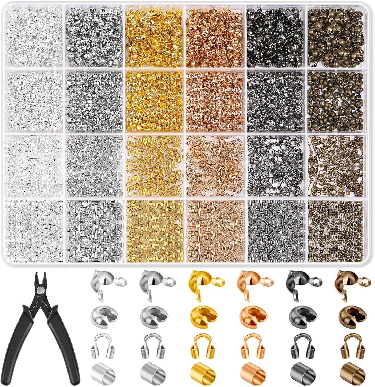 Acejoz 2251 Pieces Crimp Beads for Jewelry Making, Knot Covers, Crimp Bead Covers, Crimp Tubes and Wire Guardians with Crimping Pliers