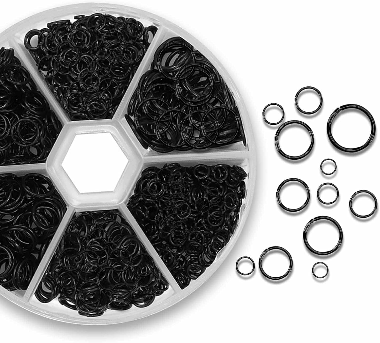 1100Pcs Open Jump Rings, Black Jump Rings Set 304 Stainless Steel O Ring Connectors (4/5/6/7/8/10mm)