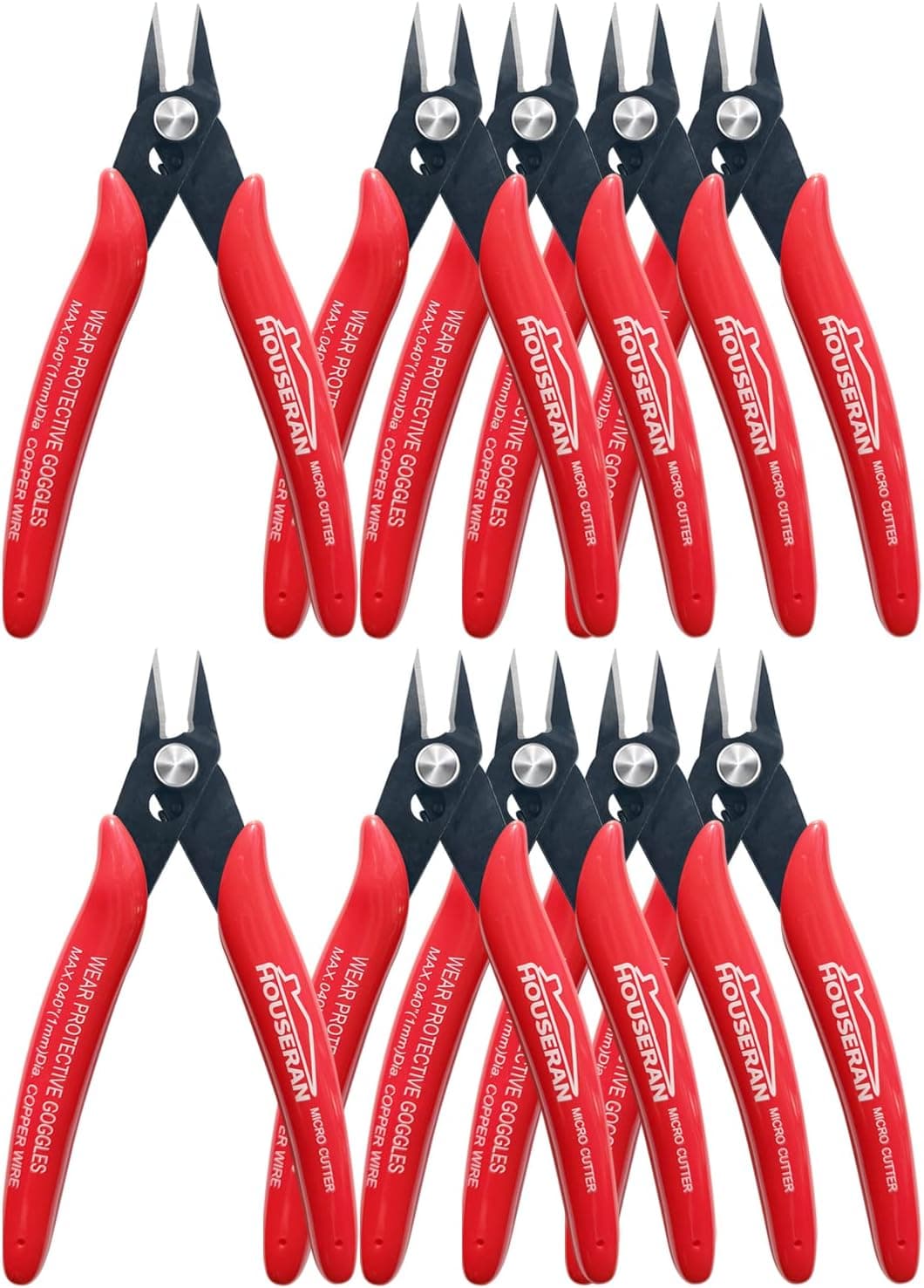 HOUSERAN 170 Wire Cutters, 10 Pack, 5 Inch Micro Flush Cutter, Small Wire Cutters Spring Loaded Cutting Pliers