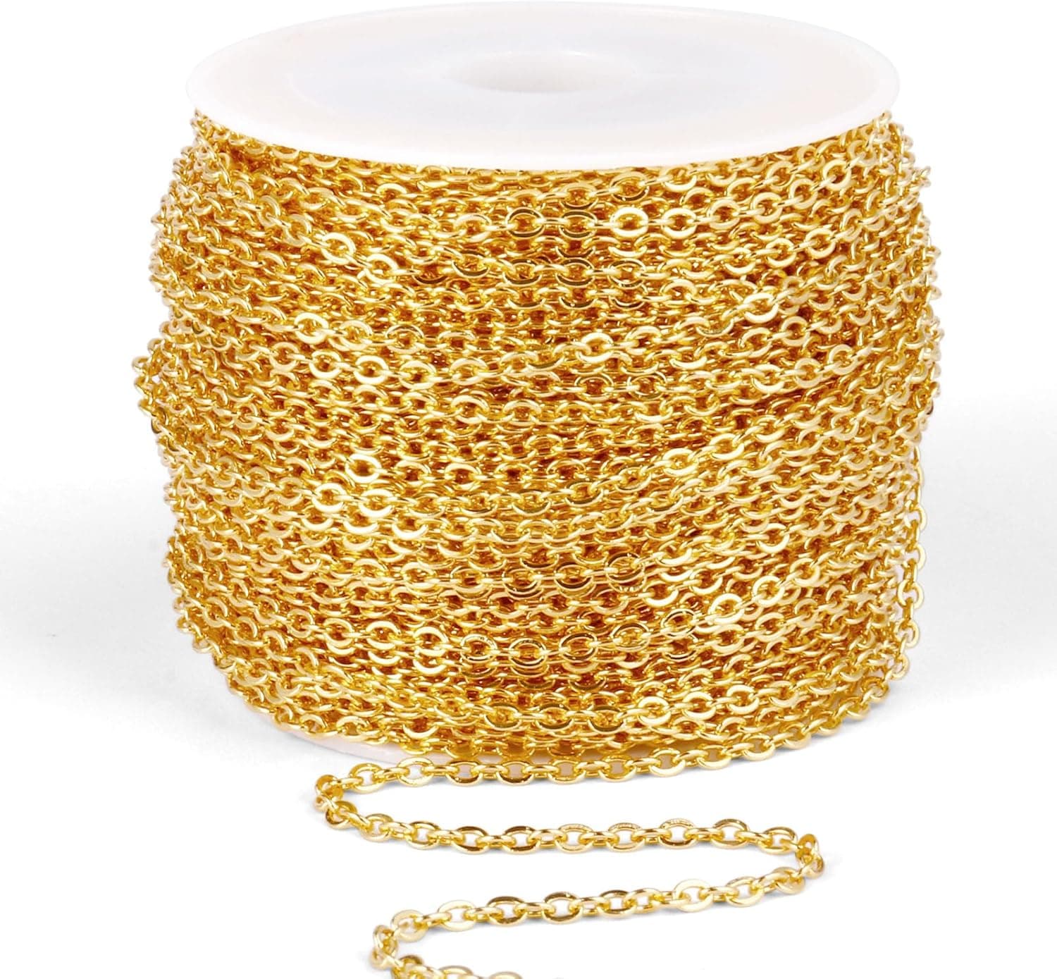66 Feet/20M 18K Gold Plated Stainless Steel Chain Bulk 2mm 304 Stainless Steel Flat Cable Link Chain for Jewelry Making DIY Craft