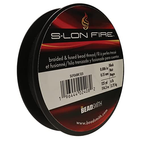 The Beadsmith S-Lon Fire - Braided and Fused Bead Thread - 6lb. Test, .006”/.15mm Diameter, 125 Yard Spool, Black Color - Super Strong Stringing Material for Jewelry Making and Bead Weaving