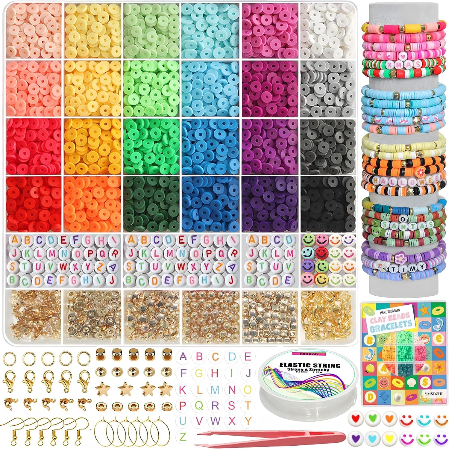 YMSDZHL 6000+PCS Clay Beads Bracelet Making Kit, 24 Color DIY Flat Preppy Beads for Friendship Jewelry Making