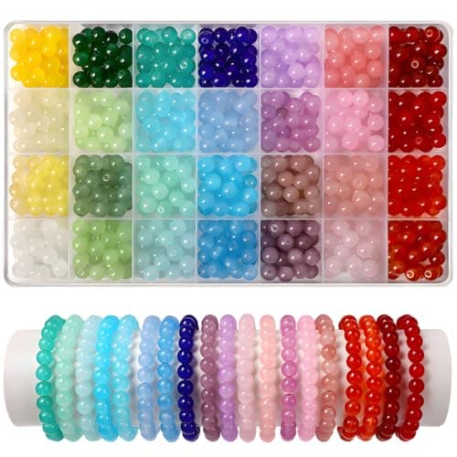 700 Pcs 8mm Glass Beads for Jewelry Making,28 Colors Crystal Beads Bracelet Kit for Bracelet Jewelry Making and DIY Crafts