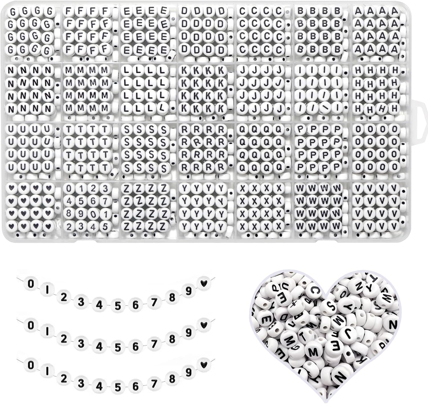 YMSDZHL Alphabet Beads A-Z 1300+Pcs Letter Beads, Acrylic 4x7mm Round Letter Beads Kits, Black Digit and Colorful Smile Beads for Bracelets Necklaces