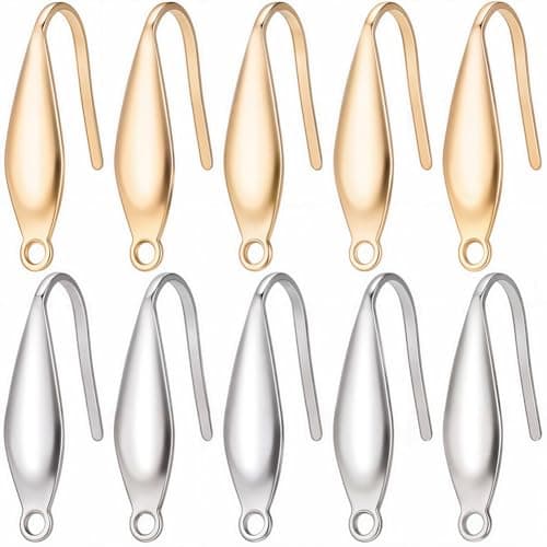 SUNNYCLUE 1 Box 80 Sets Earring Hooks Stainless Steel Ear Wires Fish Hooks 18K Gold Plated Metal Earring Findings Earring Hook with Loops Wide French Earring Hooks for Jewelry Making Supplies Women