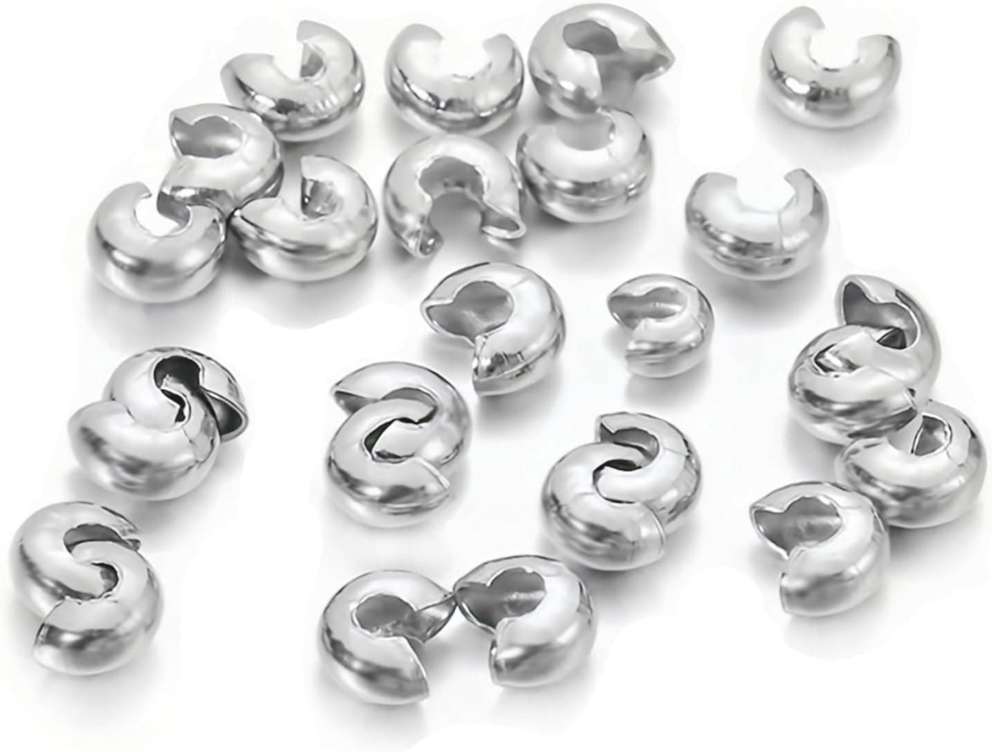 100pcs Crimp Beads for Jewelry Making - 18K Platinum Crimp Bead Covers, Half Round Open Knot Covers 4mm