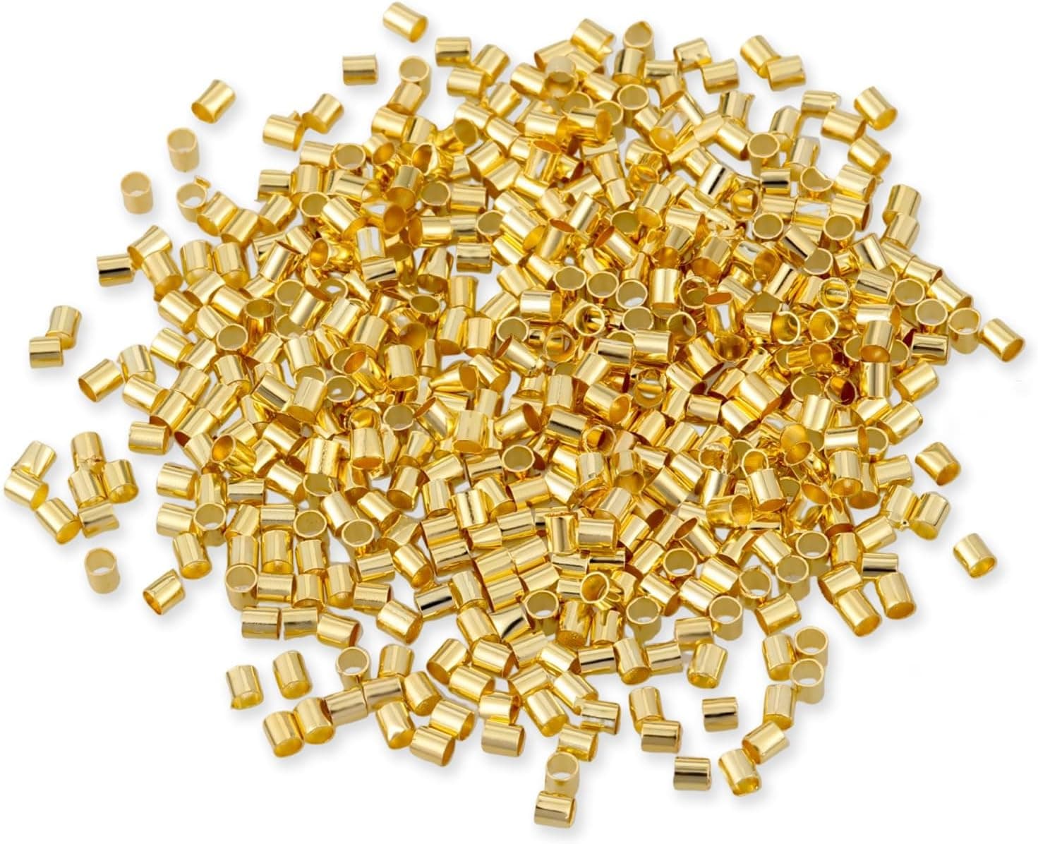 500 Pcs Crimp Beads for Jewelry Making - 18K Gold Plated Brass 2x2 mm Crimping Beads, Column Stoppers