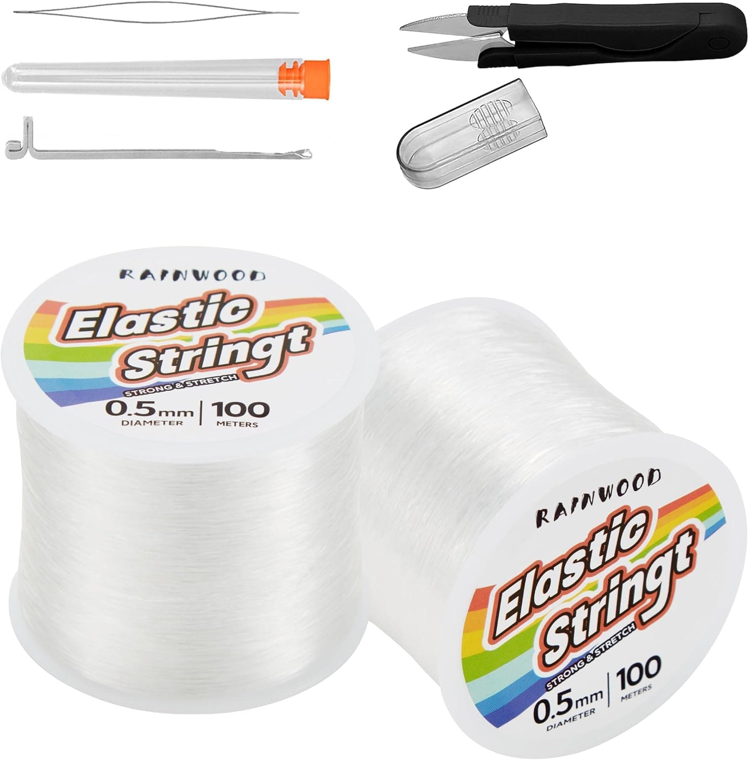 Elastic Bracelet String Cord Kit: 2 Rolls of 200m (0.5mm) Clear Beaded Stretch Cord with Tools - Perfect for Bracelet Making and DIY Jewelry Projects