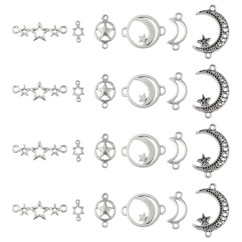 Pandahall 36Pcs Star Connector Charms Pentagram Crescent Moon Links Charm Alloy Tibetan Style Celestial Link Pendants 6 Styles for Jewelry Necklace Bracelet Earrings Craft