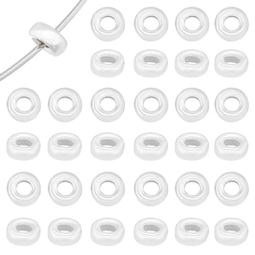 BENECREAT 50Pcs 925 Sterling Silver Spacer Beads, 3.2x1.8mm Flat Round Rondelle Spacer Bead Heishi Loose Beads for DIY Bracelet Necklace Jewelry Making Finding
