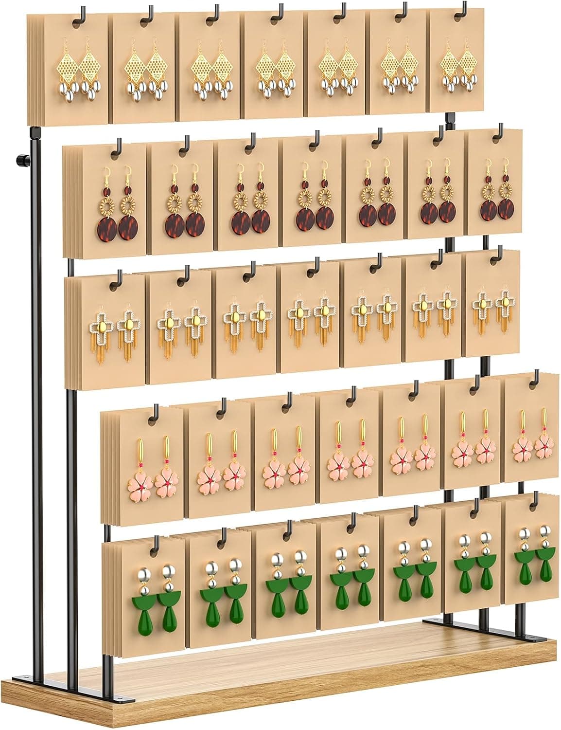 ORLESS Jewelry Display for Vendors, Earring Display Stand for Selling with 35 Hooks, Original Wood