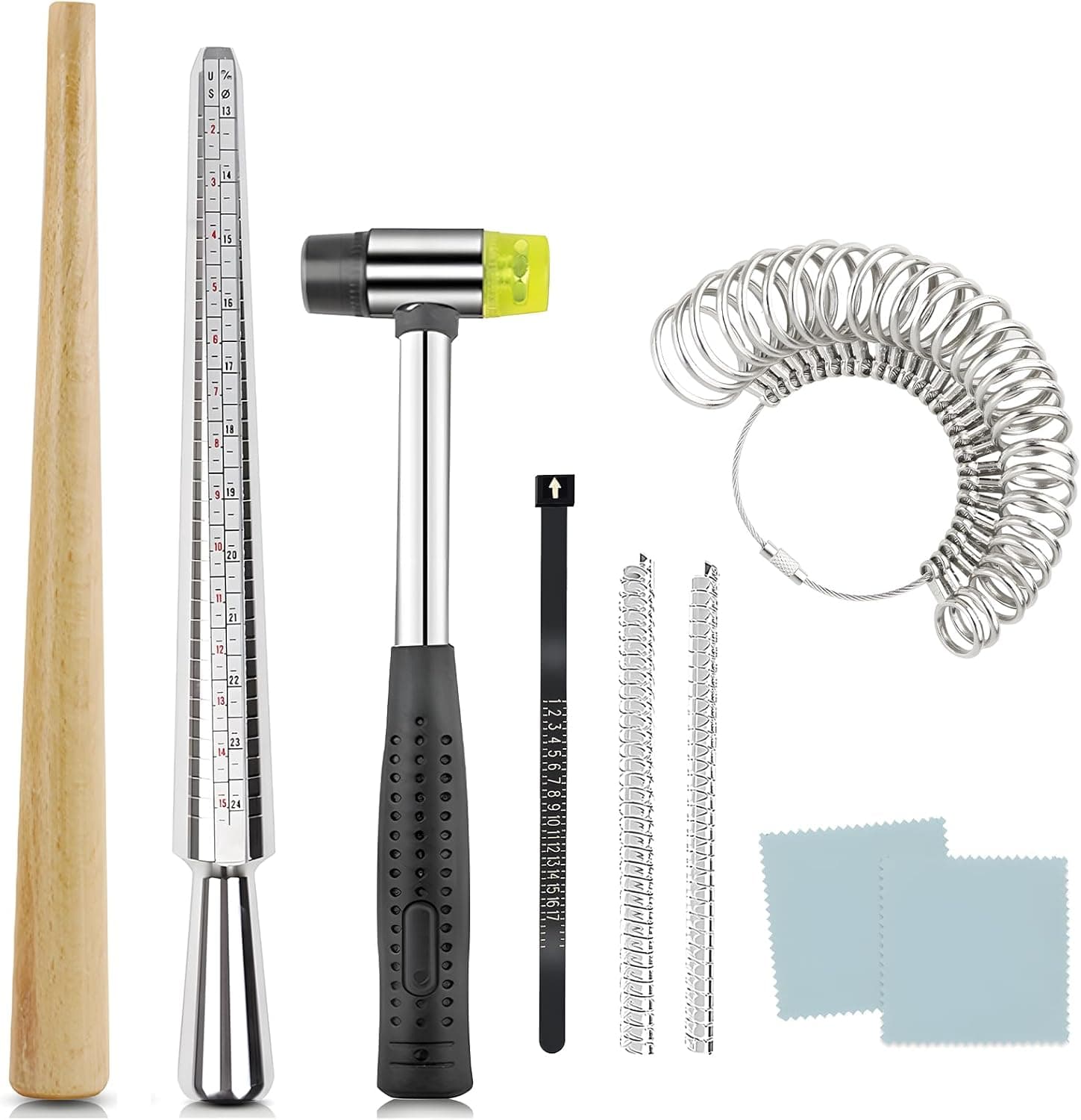 Ring Sizer Mandrel Ring Making Tool with Jewelry Mallet, Metal Size Measuring Repair Kit