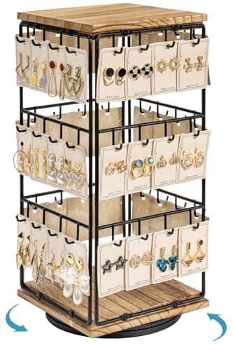Yoimori 360 Rotating Earring Display Stands for Selling, Earring Rack Display Holder Stand, Jewelry Display for Vendors Selling Earring Cards, Necklaces, Bracelets, Hair Accessories (48 Hooks)