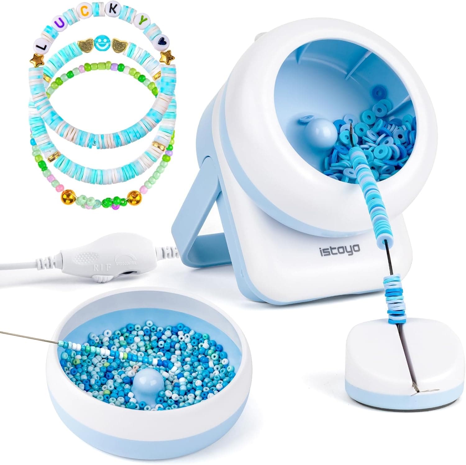 ISTOYO 2IN1 Adjustable Electric Clay and Seed Bead Spinner with Big Eye Beading Needle