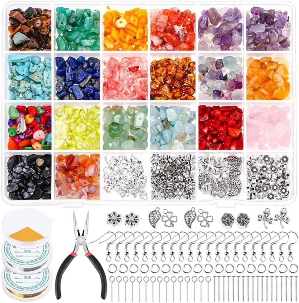 Crystal Jewelry Making Kit Ring Making Kit with Crystal Gemstone Beads Jewelry Wire and Earring Hooks for Ring Earring