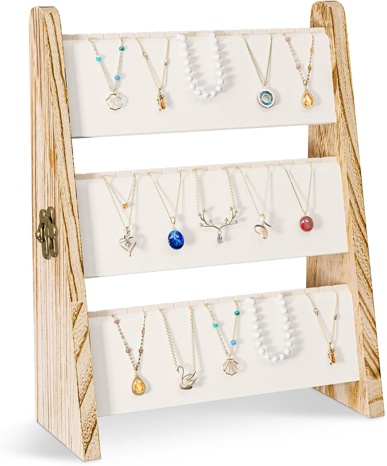 Lolalet 3 Tier Necklace Display Stand for Selling, Jewelry Displays for Vendors with Velvet, Beige