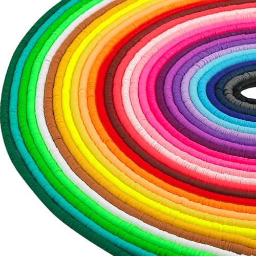 JMUQ 28 Strands Clay Beads Bracelet Making Kit, 28 Colors Friendship Preppy Flat Polymer Clay Heishi Beads for Bracelets Jewelry Making Kit, DIY Arts and Crafts Gifts