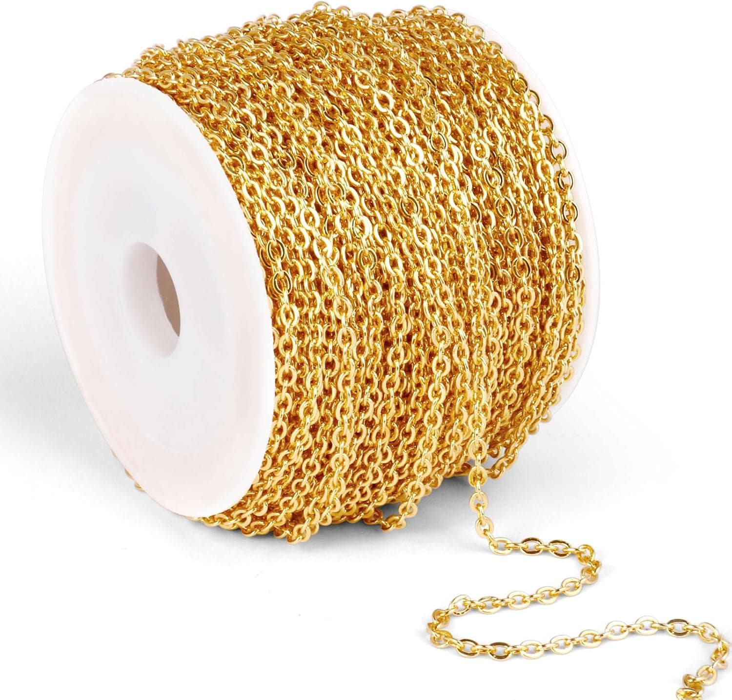 66FT 2.5mm Gold Stainless Steel Cable Chains Roll Bulk for Jewelry Making 18K Gold Plated 304 Stainless Steel Flat Cable Link Chains Spool