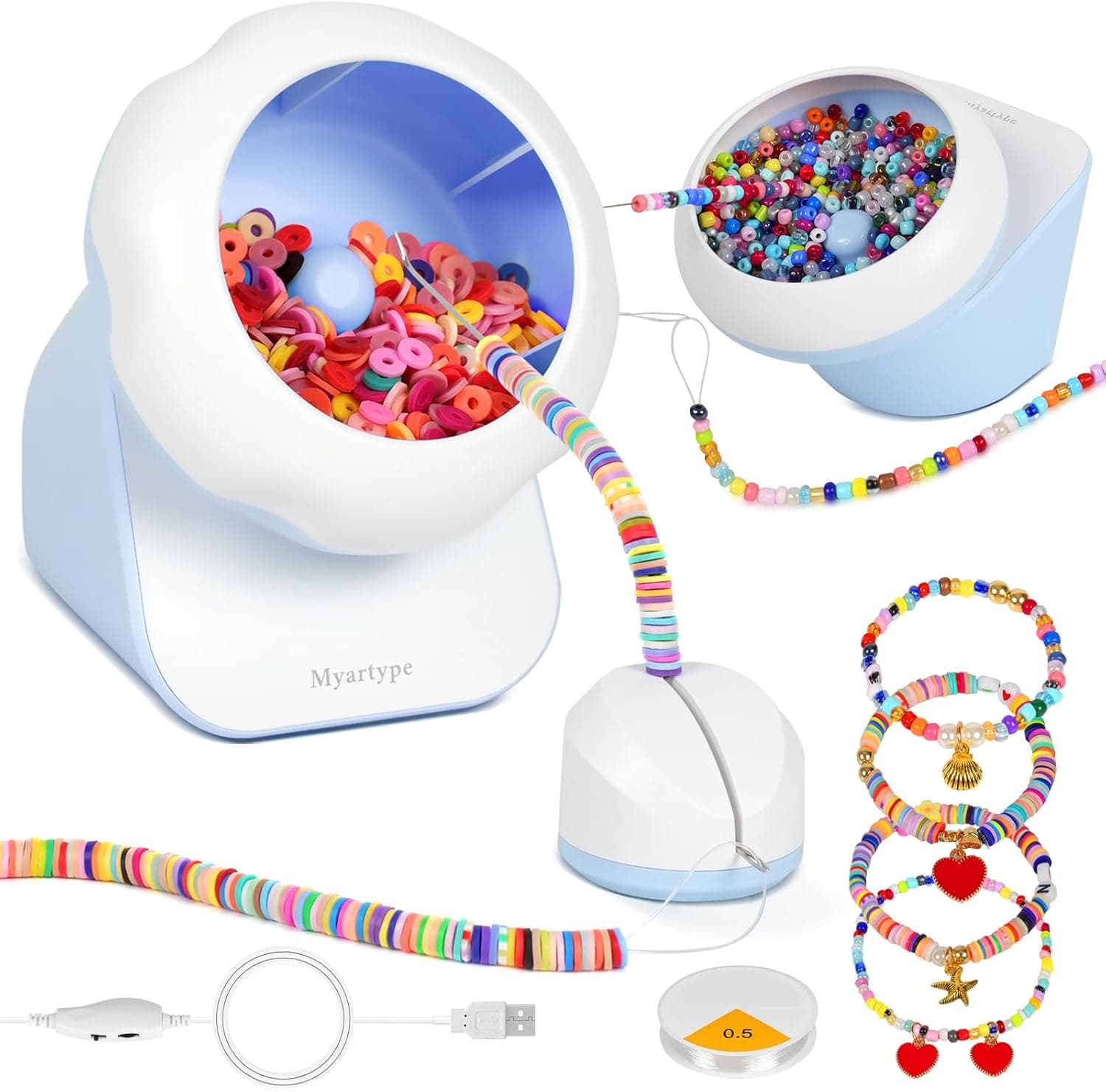 Clay Bead Spinner, Electric Bead Spinner for Jewelry Making with Bead Needles and Thread