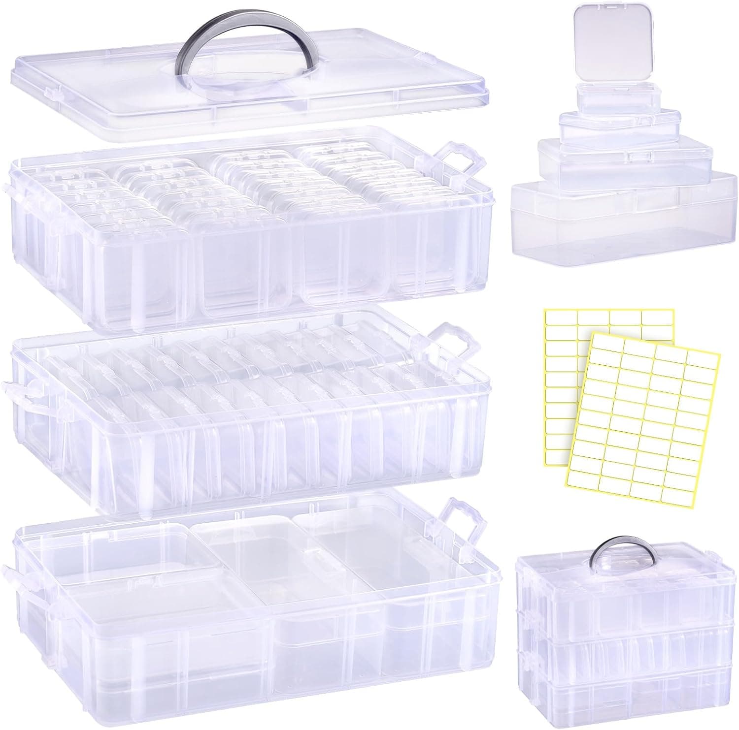 Funtopia Bead Organizers and Storage, 56 Pcs Small Plastic Containers with Lids and 3-Tier Stackable Storage Box