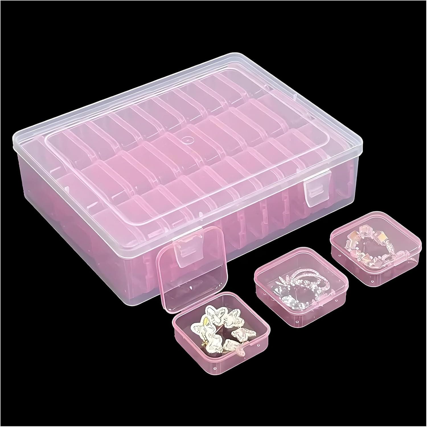 Forever bene Small Clear Plastic Bead Storage Containers - 30Pcs Craft Storage Box with Hinged Lid and Labels