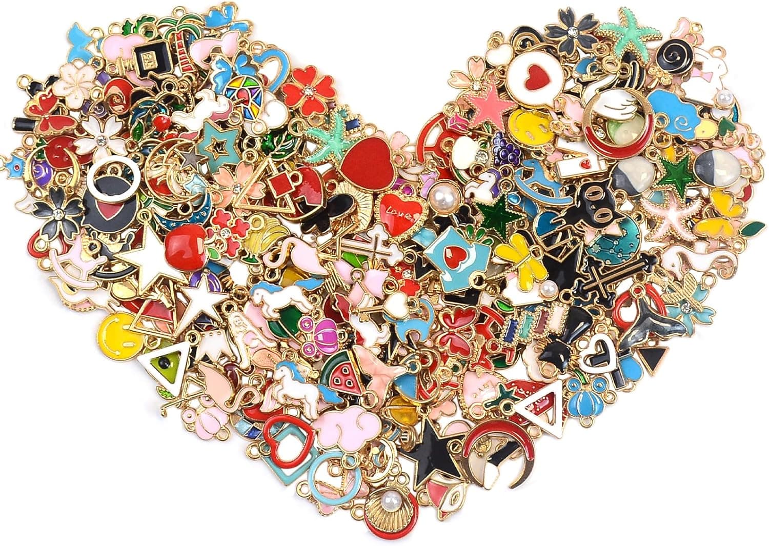 Small Jewelry Making Charms Crafts: 300 Pieces Bulk Colorful Assorted Cute Mini Enamel Pendants for DIY Earring Necklace